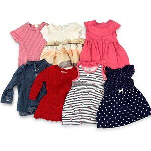 7 Piece Lot - Girls Dresses Pink, Blue Stripes - Size 18 Months - Carters, Etc